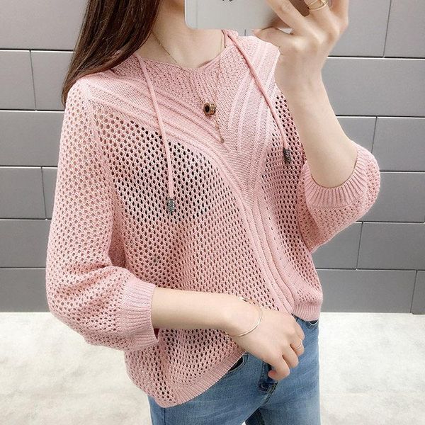

women's sweaters hooded women pullover hollow out knitted pull jumper loose half sleeve pullovers casual femme, White;black