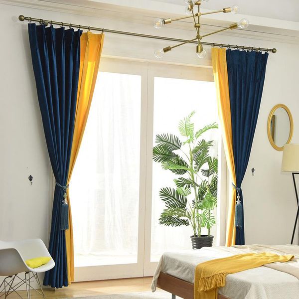 

nordic simple curtain stitching velvet for living room dining bedroom blackout atmosphere yellow blue curtains custom & drapes