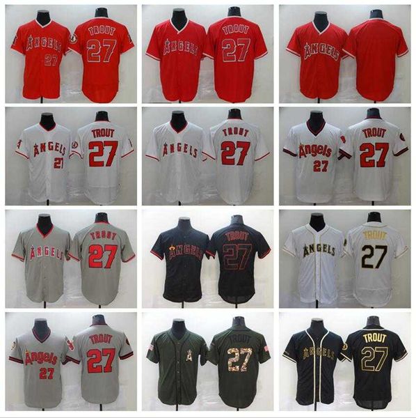 

men baseball 27 mike trout jersey 6 anthony rendon 17 shohei ohtani flexbase cool base pullover all stitched red white grey black army green, Blue;black