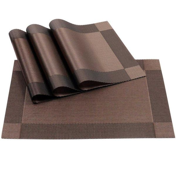 

table runner placemat,crossweave woven non-slip insulation placemat washable mats(brown,4pcs placemats)