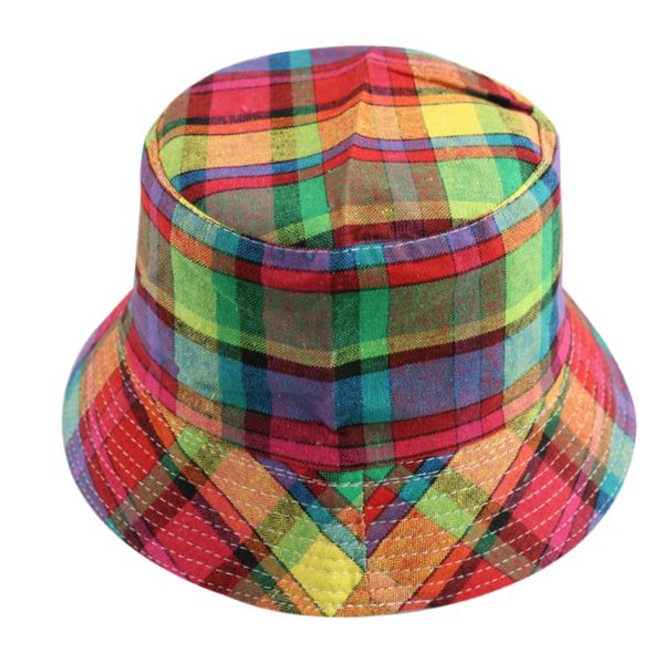 

2021 classic plaid retro harajuku hongkong style hip hop fashion all-match bucket hat sunshade plaid series bucket hat female no. 1, Blue;gray