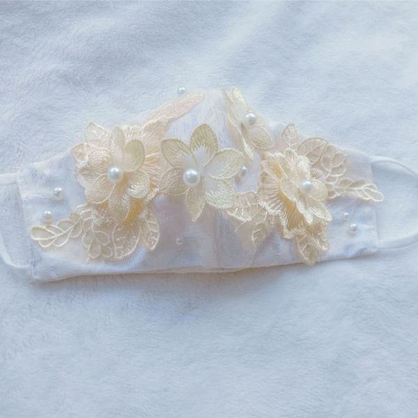 

bridal veils white wedding mask stereoscopic flower hang-ear face jewelry for women blended fabric elegant accessories party, Black