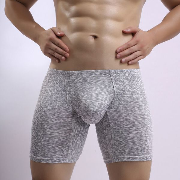 

men's anti-friction long leg male mid-waist boxer track sport underpants elastic u shape shorts sportswear underwear, Black;white