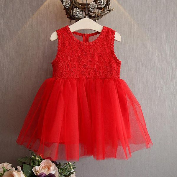 

girl's dresses summer korean lace stitching girls vest dress princess party for kids girl birthday flower, Red;yellow