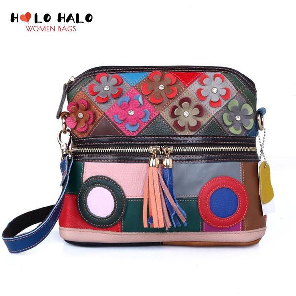 

evening bags fashion female crossbody retro shoulder genuine leather splicing colourful women's wallet casual purses and handbags