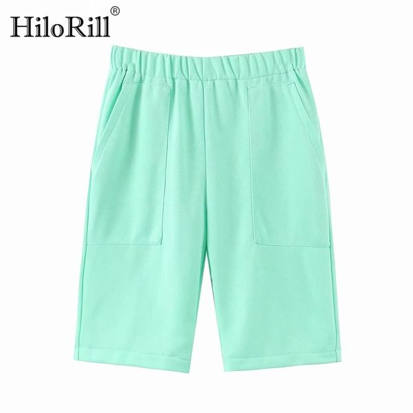 

women casual half pants elastic waist solid straight trousers female fashion lake green baggy sweatpants pantalon femme 210508, Black;white