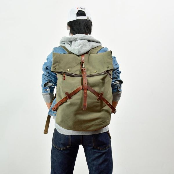 

backpack canvas american retro outdoor mountaineering leisure school bag large-capacity travel leather
