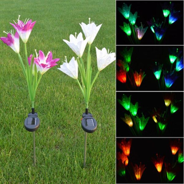 

heads solar garden light led pole lily flower waterproof outdoor lawn lighting christmas wedding holiday decor lamps