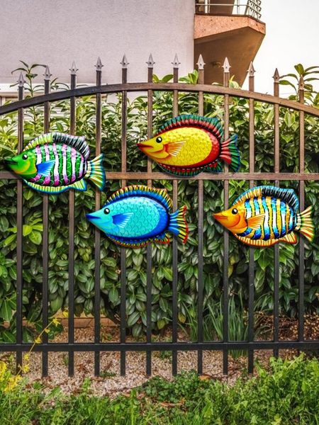 

decorative objects & figurines 4pcs wall hanging sea marine craft home decor garden bedroom coastal ocean metal fish art with hook gifts scu