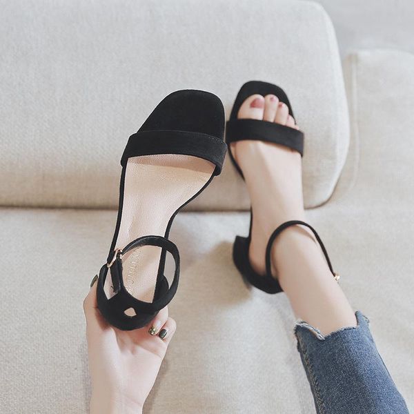 

meriahzheng women's sandals summer mid heel fashionable buckle open toe chunky large size hhs-6002, Black