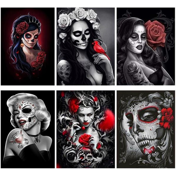 

diamond painting skull flower woman 5d diy kits full round drill wall picture handmade rhinestones mosaic craft gift home decor
