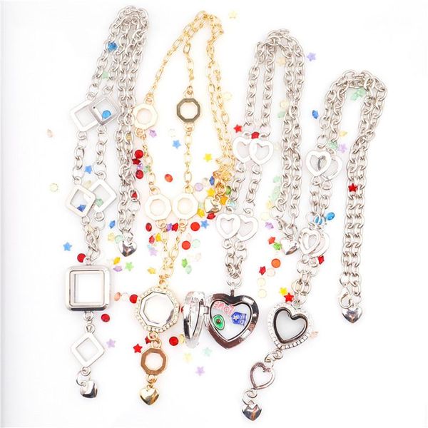 

necklace for women pendant locket 10pcs heart geometric jewelry making chain gold silver color floating diy valentine's day gift neckla