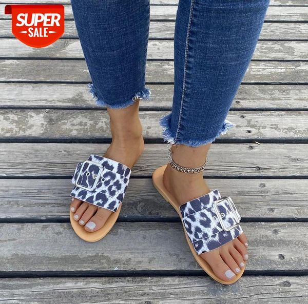 

women slippers shoes leather flat slides ladies sandals outdoor summer leopard 2021 sandalias de mujer #q728, Black