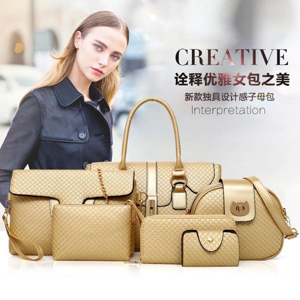 

evening bags 2021 woven pattern son-mother bag 6pcs women portable messenger shoulder crossbody for purses handbags bolsa