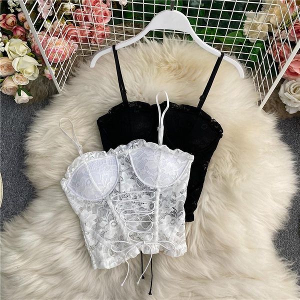 

bustiers & corsets vintage women bodycon bandage lace black gothic streetwear female fashion party club vests, Black;white