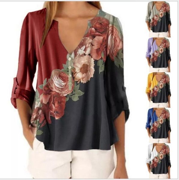 

women's blouses & shirts 2021 autumn and winter v-neck floral print shirt chiffon, White