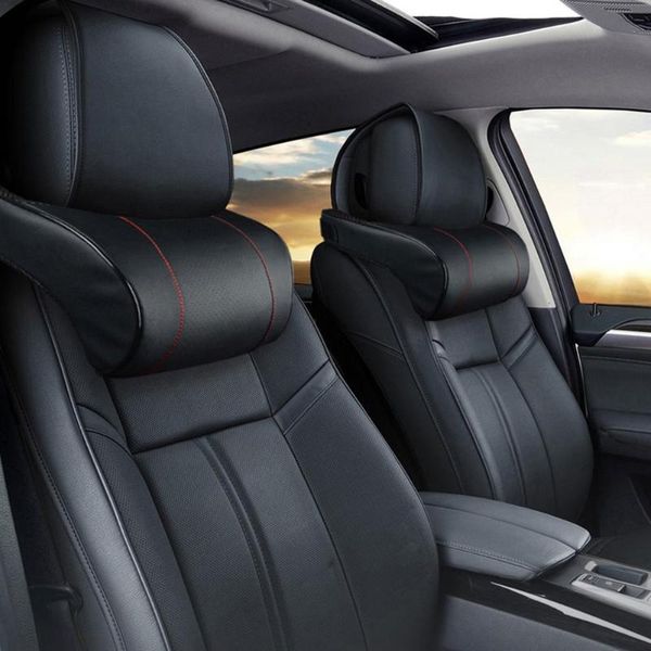 

seat cushions 1pcs car neck pillows pu leather memory foam long driving head pain relief headrest auto support protector