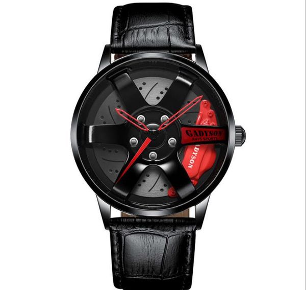 

leather strap unique design quartz watch 40mm diameter wheel style mens watches boys student locomotive cool wristwatches, Slivery;brown