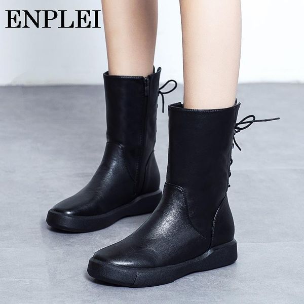 

boots enplei winter shoes women warm snow waterproof mid-calf for female sewing non slip botas mujer invierno size 35-40, Black