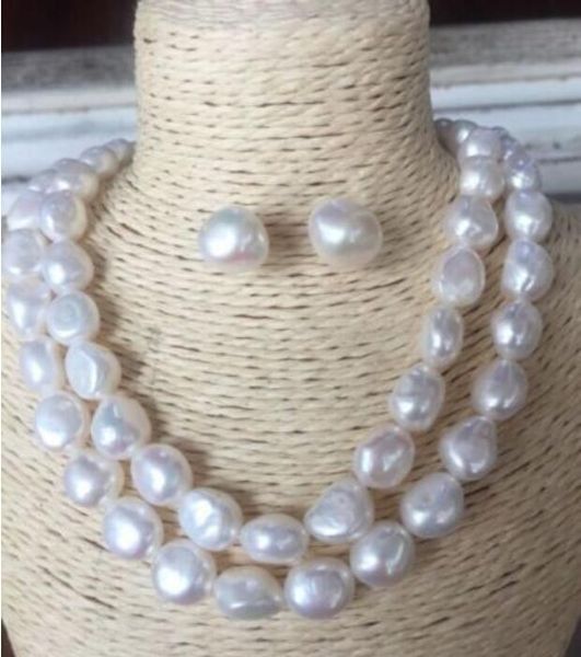 

earrings & necklace single strands baroque white pearl 35"&earring, Silver