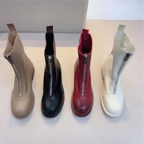 

boots front zipper british horse leather mid tube women 2021 short, Black