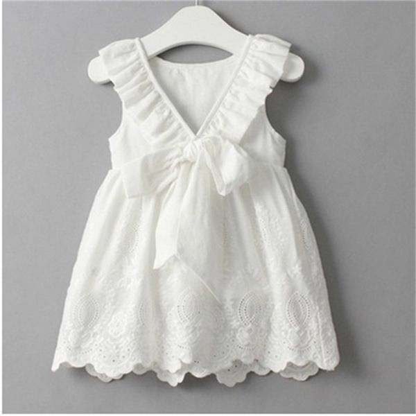 Sommer Mädchen Kleid Reines Weiß Temperament Stickerei Casual Ärmellose Party Prinzessin Kinder Baby Kinder Mädchen Kleidung 210625