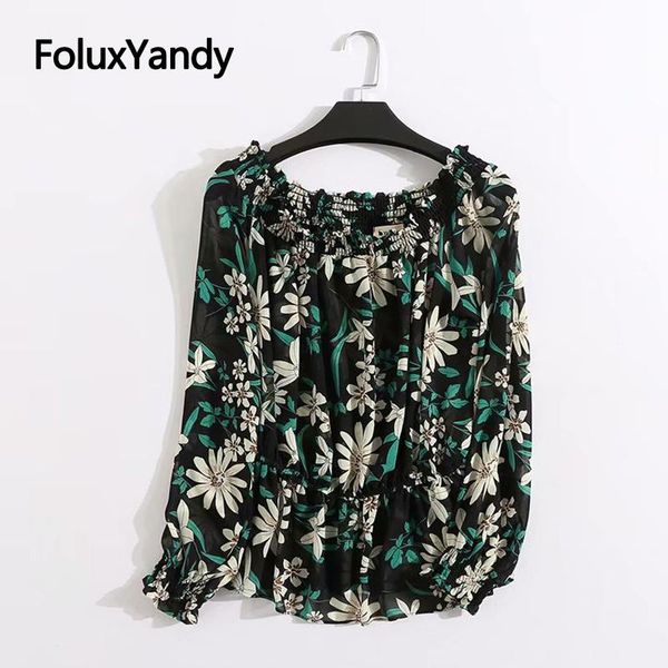 

flower chiffon blouse women's casual slash neck long sleeve shirt plus size camisas mujer chemise kkfy4964 blouses & shirts, White