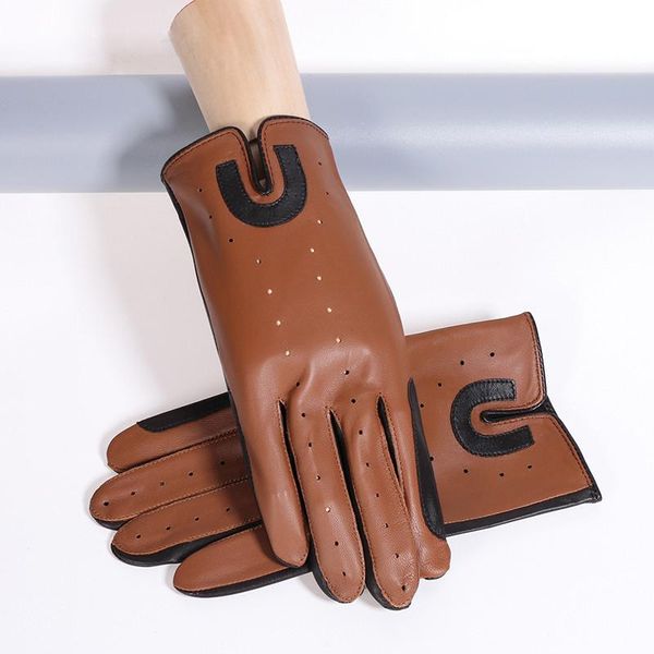 

fingerless gloves men genuine leather male fashion trend breathable spring autumn sheepskin unlined 2021 0712, Blue;gray
