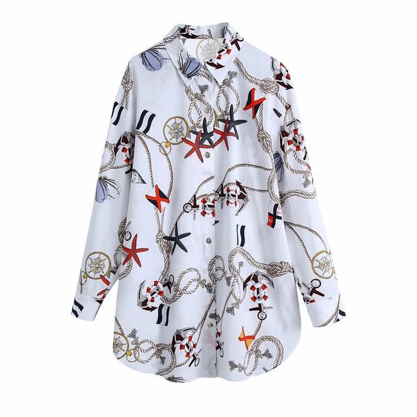 

women oversized shirt printed long sleeves elegant fashion woman blouse femme mujer blusas 210420, White