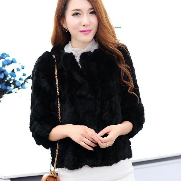 

women's fur & faux 2021 winter women real coat lady solid natural overcoat female fashion slim thick genuine jacket o107, Black