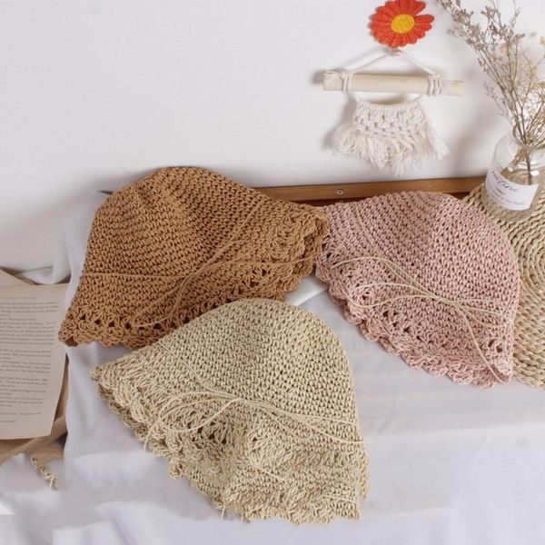 

fashion lace baby hat summer straw bow girl cap beach children panama princess hats and caps for kids 1pc &, Yellow