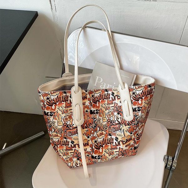 

totes women's fashion graffiti printing single-shoulder bag unique girls handle tote pu material travel messenger