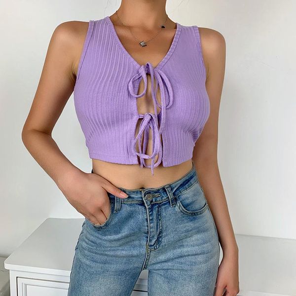 

women's tanks & camis whzhm bow tank deep v-neck sleeveless summer cotton elastic women casual pink solid crop feminina, White