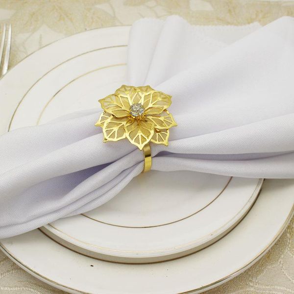 

12pcs flower design napkin rings metal gold buckle holder el restaurant serviette buckles for wedding banquet
