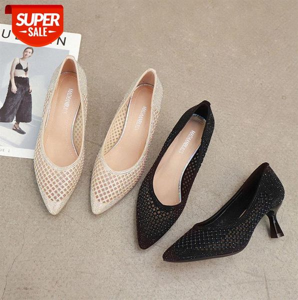 

ladies heel shoes breathable high-heeled sandals female pointed toe stiletto fashion single #kl3b, Black