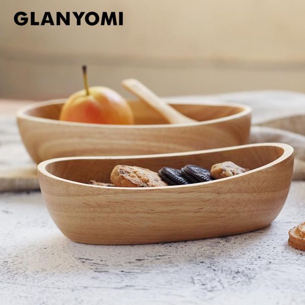 

bowls boat shape serving bowl for fruits or salad, natural solid oval wooden