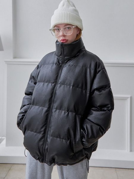 

coldbreak solid pu leather winter coat e9fe#, Black