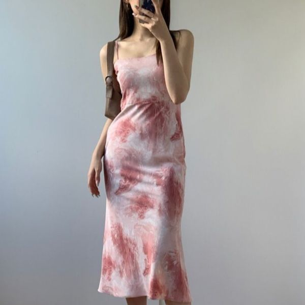 

korean retro ink print bottoming with suspender dress womens summer temperament long dress women fashion a-line dress vestidos 210514, Black;gray