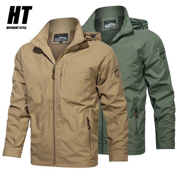 Marke Herren Windjacken Jacken Herren Soft Shell Mantel Wandern Outdoor Military Mit Kapuze Mantel Trim Casual Männliche Kleidung 5XL 211126