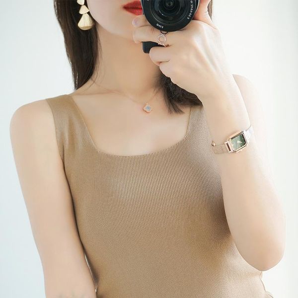 

women's tanks & camis babyoung stretch knitted camisole solid color u collar, White