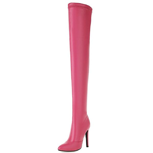 

boots elastic over the knee women high heels shoes ladies thigh boot pointed spring leather long stripper female, Black