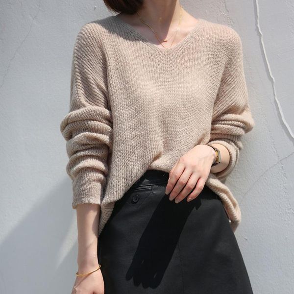 

women's sweaters sweater autumn 2021 korean fashionable v-neck pullover bottoming shirts casual ladies loose female clothing, White;black