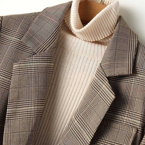

two piece dress elegant professional women's skirt suit two-piece autumn plaid ladies jacket slim rfj6, White