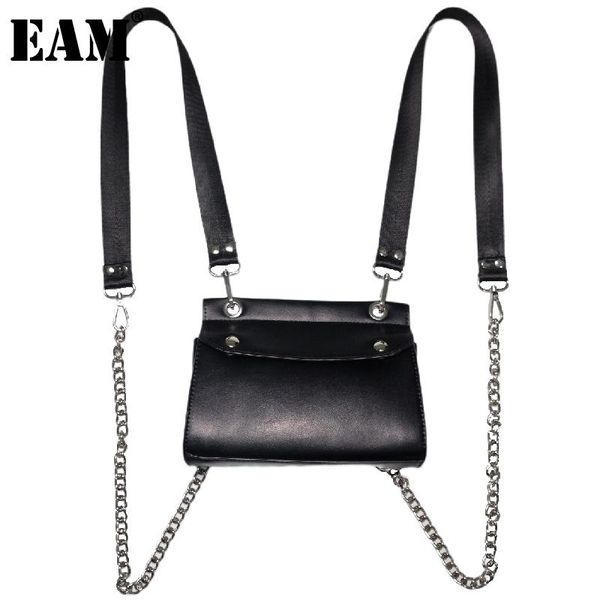 

backpack [eam] women black chains brief design mini quality pu leather personality all-match fashion tide 2021 18a1431
