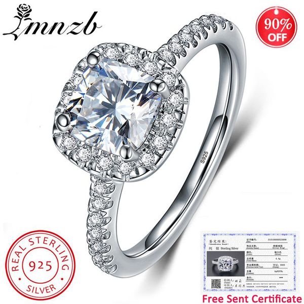 

cluster rings lmnzb with certificate fashion 925 solid silver ring set square cubic zircon wedding fine jewelry for women kpr1688, Golden;silver