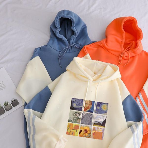 

oversized van gogh oil women hoodies painting pullover thick loose clothes fleece harajuku contrast color sweatshirt female, Black