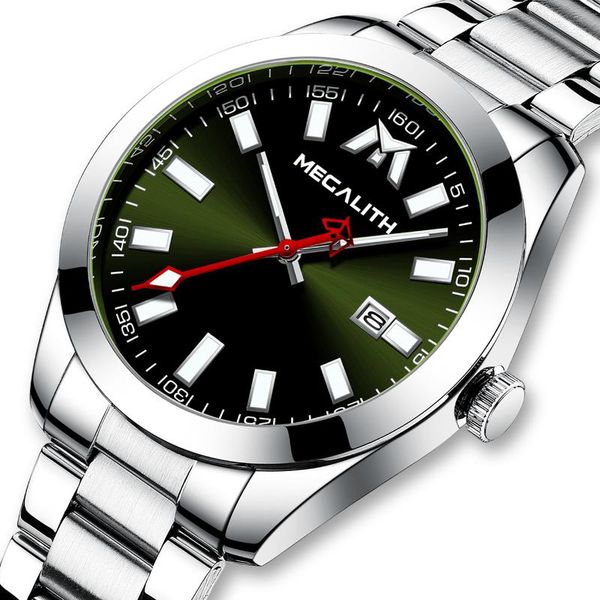 

wristwatches wholesale price megalith green dial men watches fashion brand waterproof quartz wrist stainless strap clock man 8603, Slivery;brown