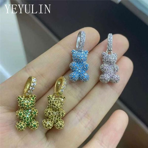 

charms 1pcs cz colorful full rhinestone cute bear copper pendant for women girls diy necklace bracelet jewelry accessories, Bronze;silver