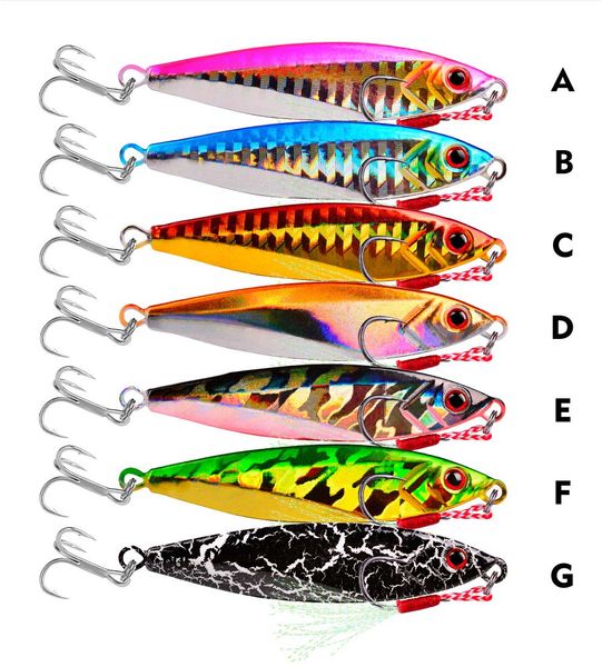 Alta qualidade 7cm 30g colheres de pesca, longa filas e actuação selvagem micro jigging colheres com coroa laser hot stamping foil