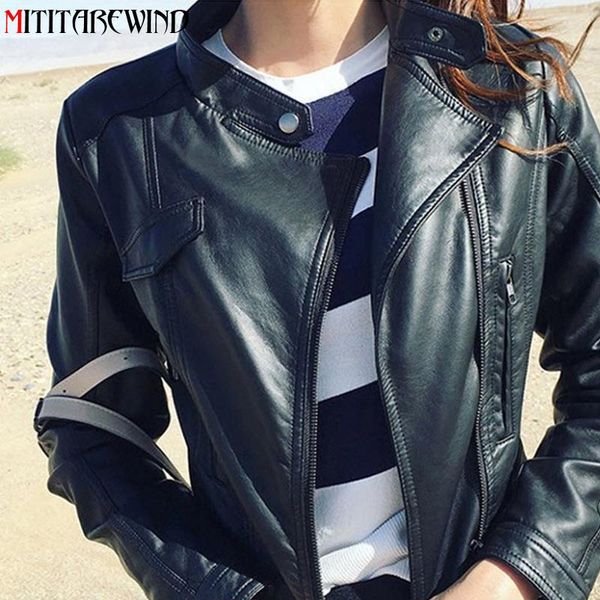 Couro feminino Faux 2021 Spring Autumn Motorcycle Jacket PU Women Fashion Style Short Slim Fit Coat Black Biker Top